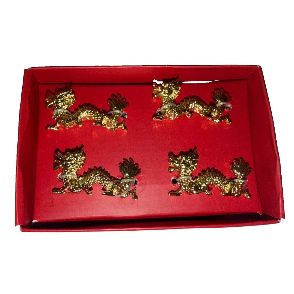 Williams Sonoma Lunar Gold Dragon Chopsticks Rests Set of 4 NEW